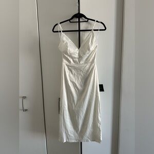 Lulu’s Satin White Dress with Lace Back